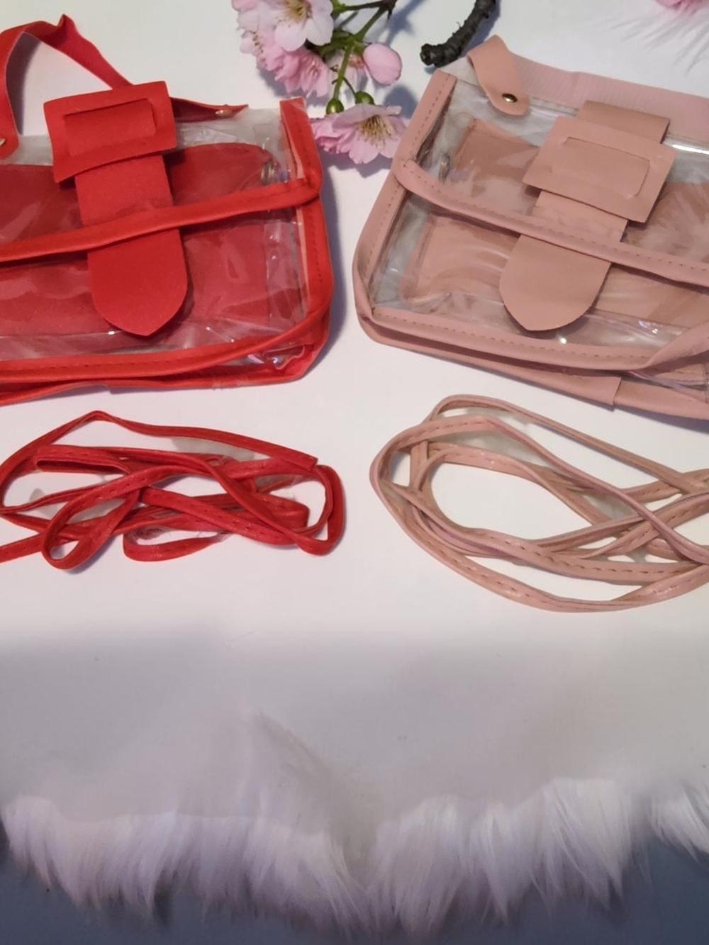 Clear 2 Pc New   PVC Crossbody Bag with Pink or Red Trim - Unbranded